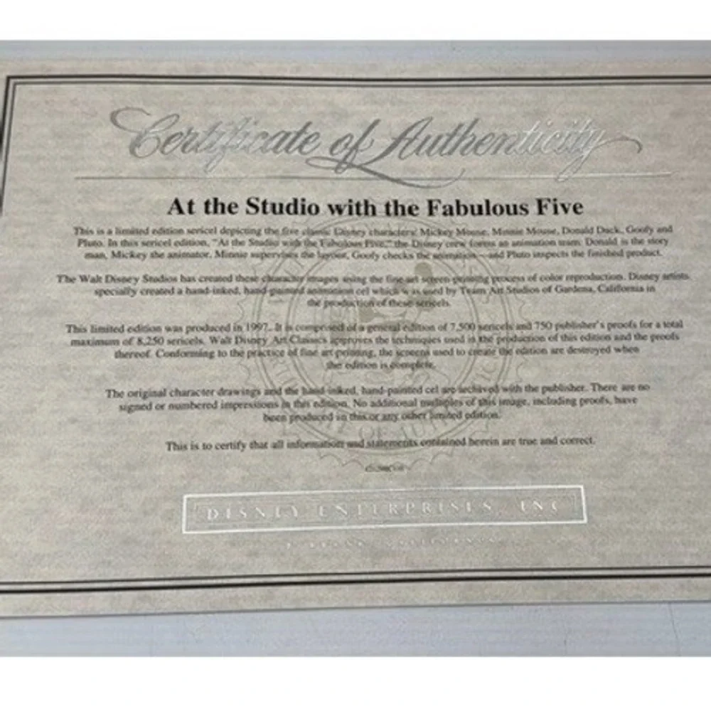Disney At the Studio with the Fabulous Five Limited Edition Sericel Framed COA - Picture 8 of 8